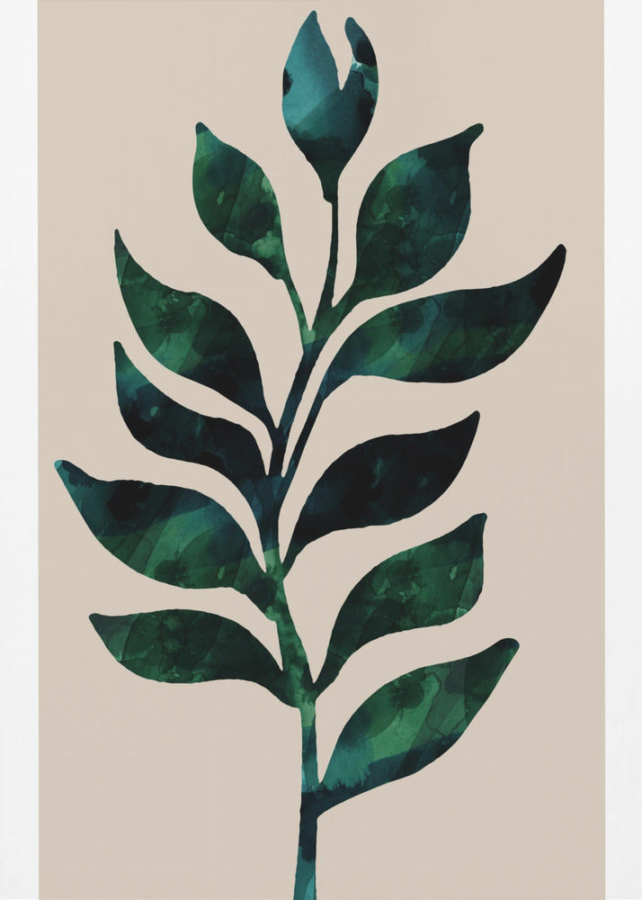 Stylized Plant Motif With Dark Green Leaves | Canvas