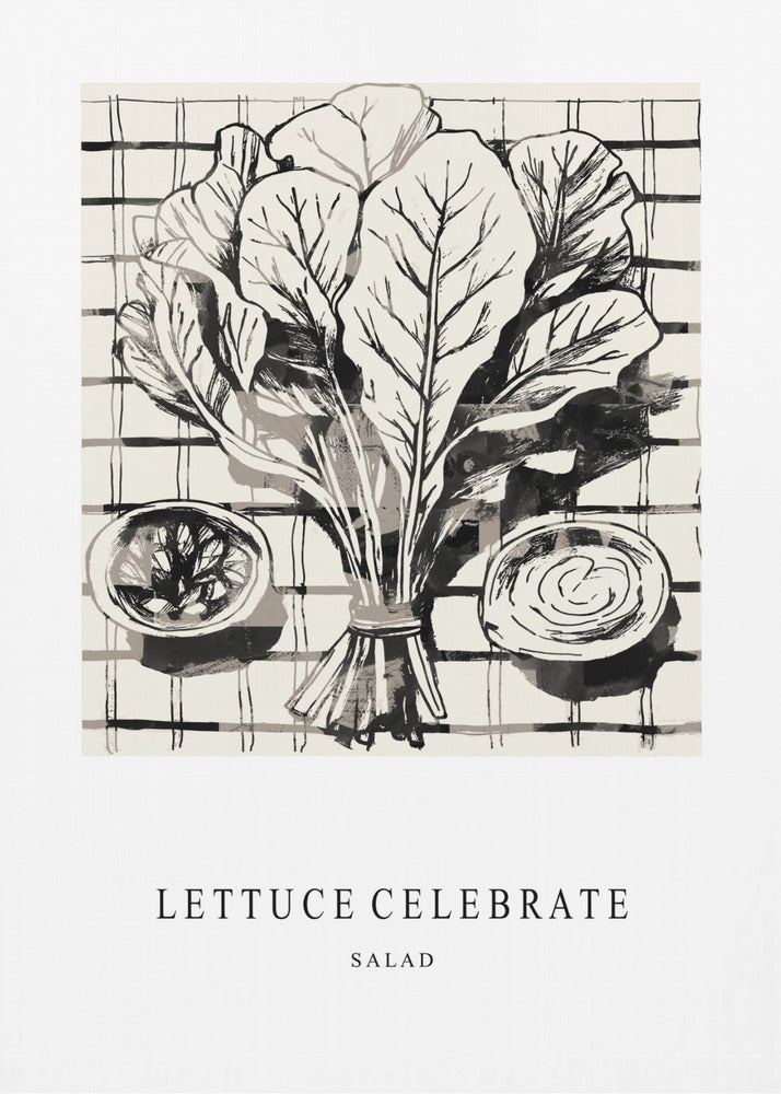 Black And White Ink Illustration Of Salad Ingredients | Canvas