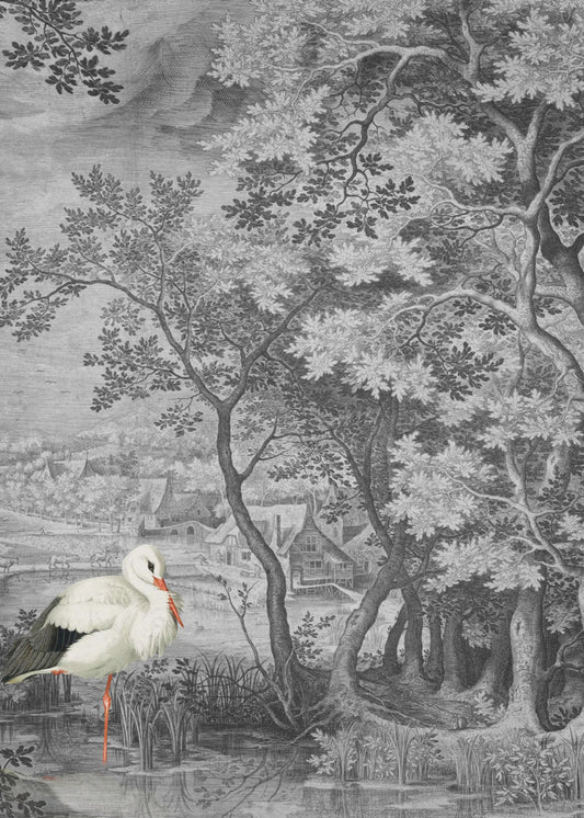 Vintage Landscape With Stork | Poster