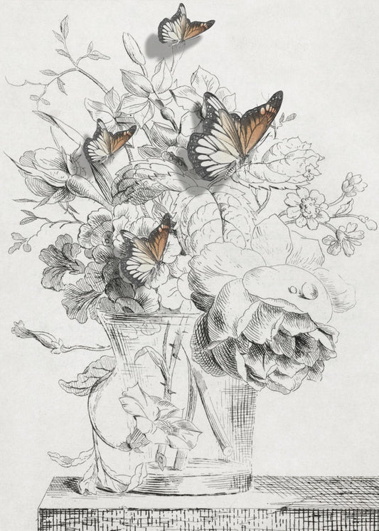 The Butterflies & The Vase With Flowers | Canvas