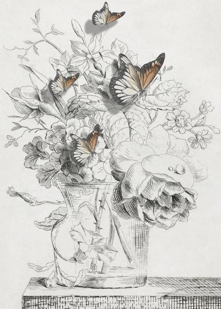 The Butterflies & The Vase With Flowers | Canvas