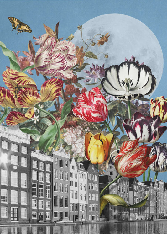 Vibrant Tulips And Intricate Butterflies | Canvas
