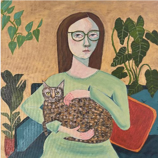Lady with her Cat in Loungeroom | Canvas