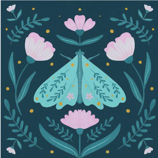 Moth and Flowers - turquoise | Canvas