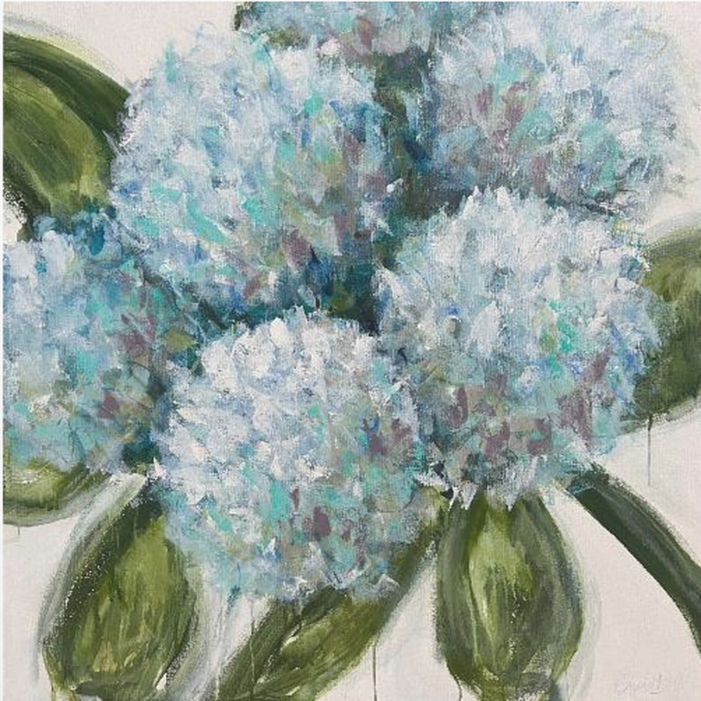 Blue Hydrangeas with Green Leaves | Canvas