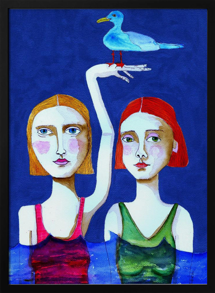 Swimming Ladies with Blue Bird | Poster