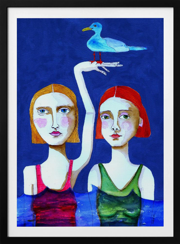 Swimming Ladies with Blue Bird | Poster