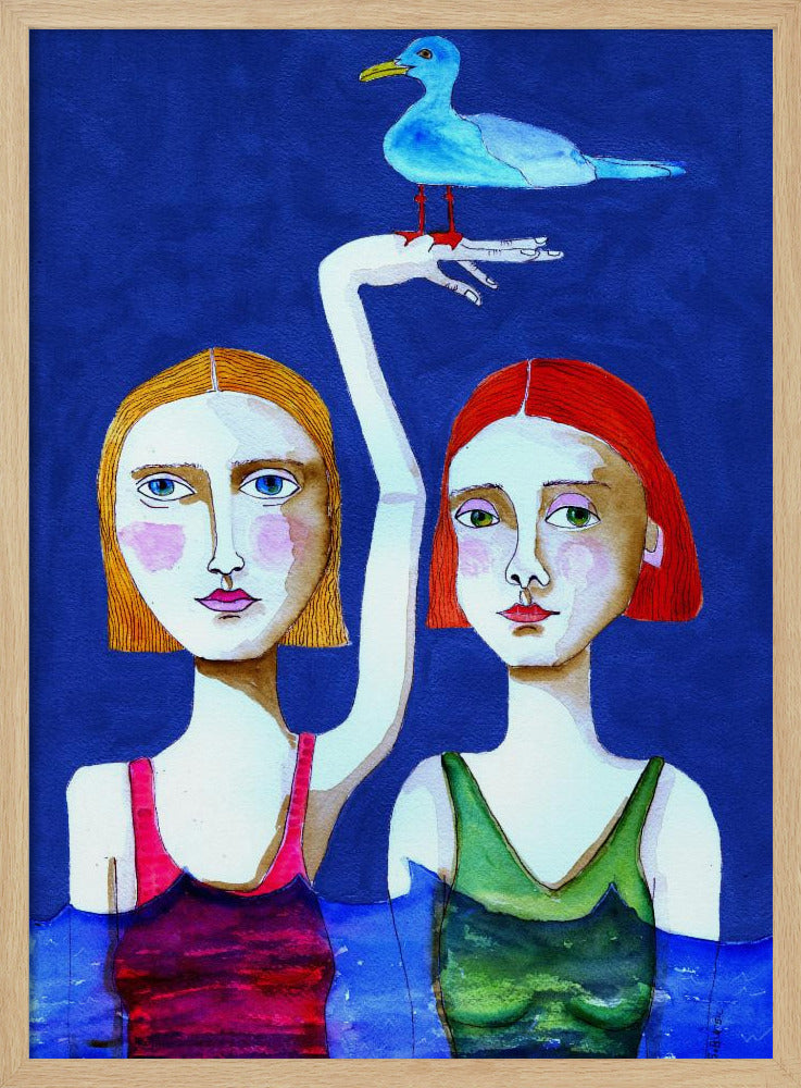 Swimming Ladies with Blue Bird | Poster