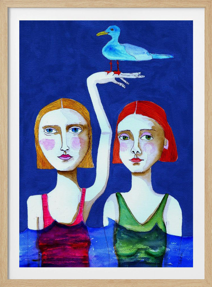 Swimming Ladies with Blue Bird | Poster