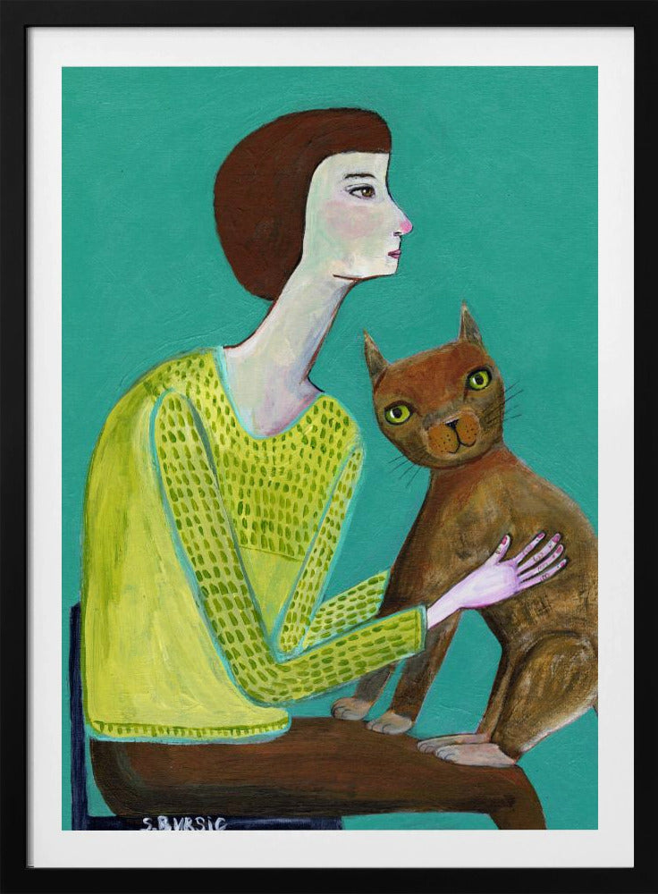 Lady Sitting with Brown Cat Cat Lover | Poster