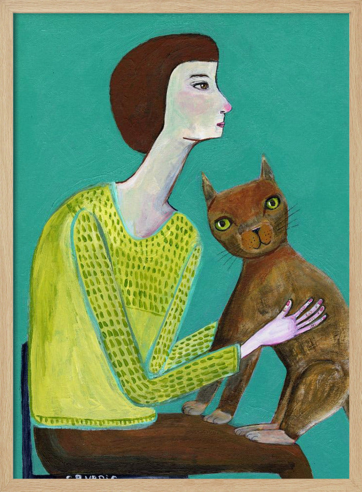 Lady Sitting with Brown Cat Cat Lover | Poster