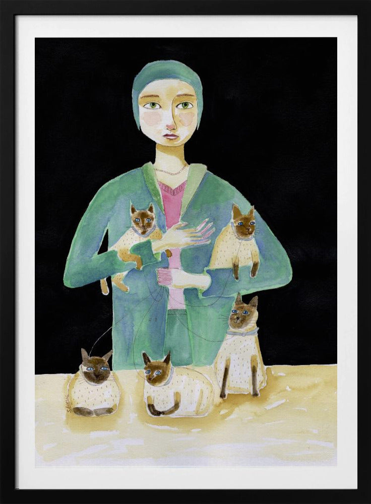 Lady with Five Siamese Cats | Poster