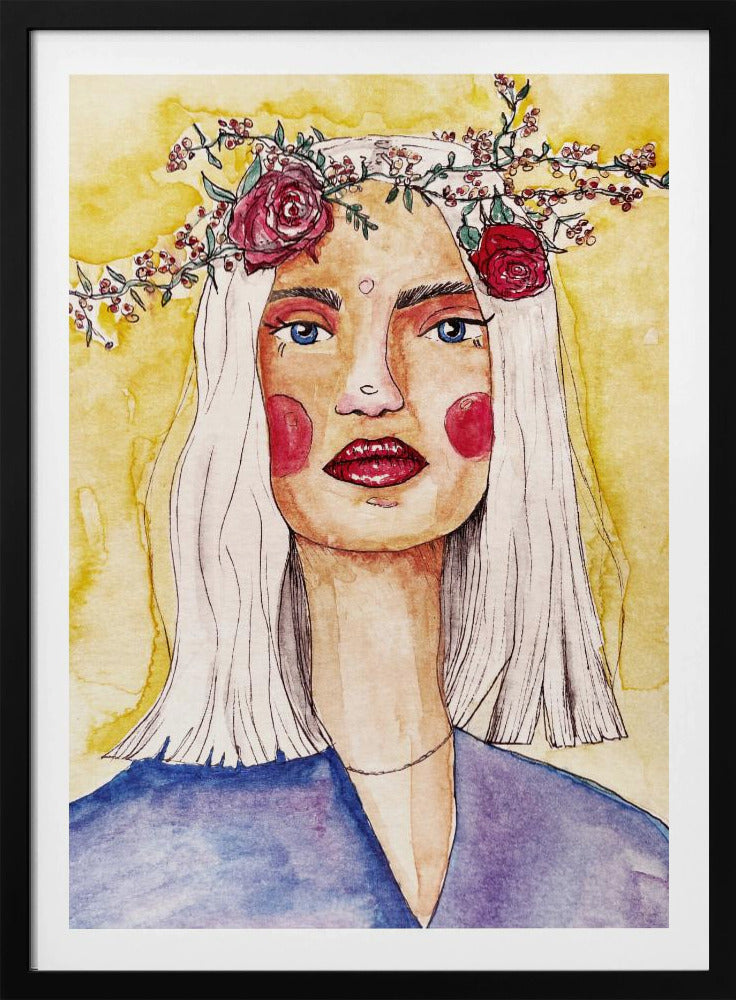 Lady with flower wreath | Poster