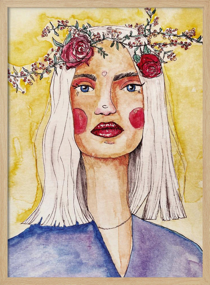 Lady with flower wreath | Poster