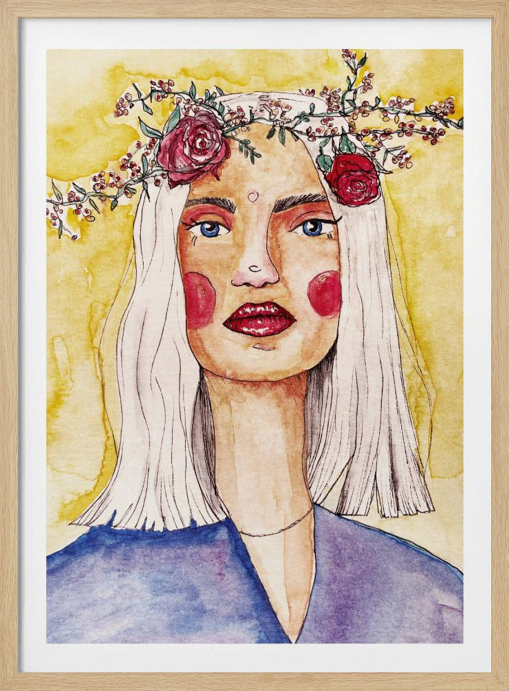 Lady with flower wreath | Poster