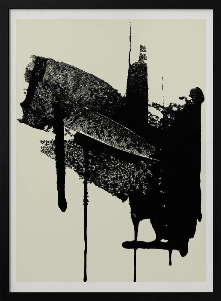 Abstract Brushstrokes in Black and Cream | Poster