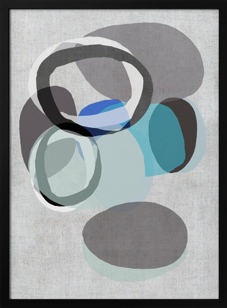 Abstract Shapes in Blues, Greys and Black Rings | Poster