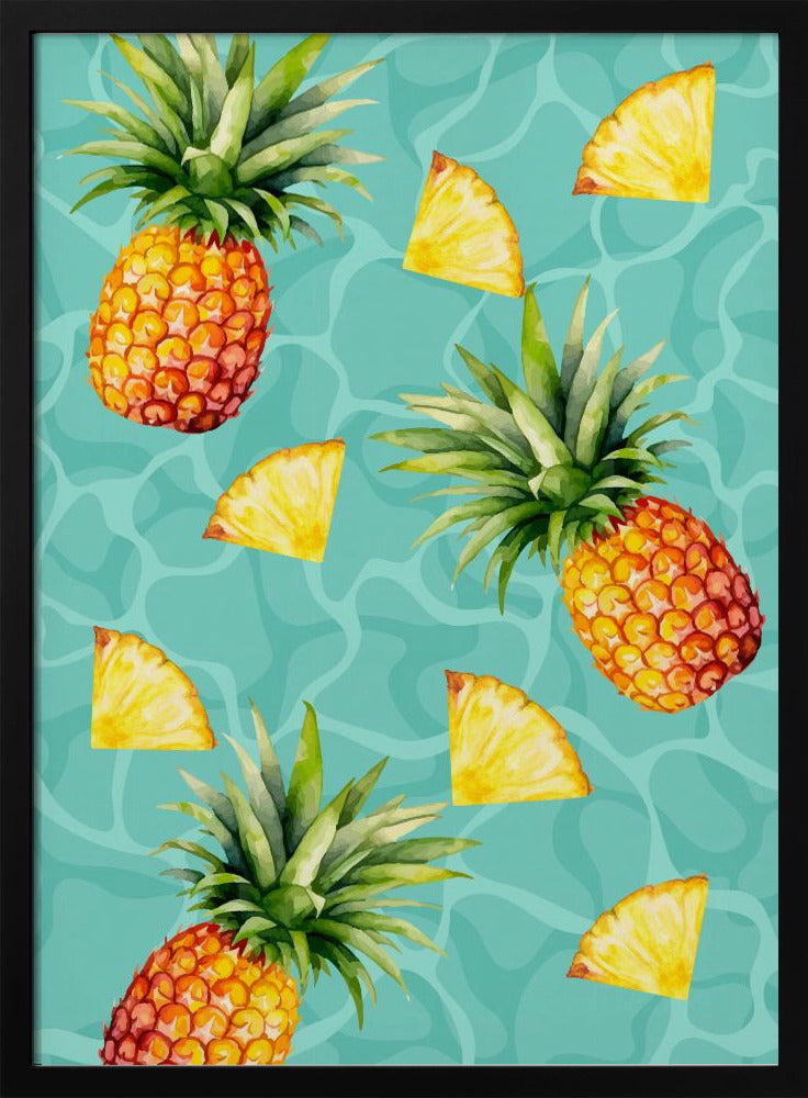 Exotic Pineapple &amp; Slices Aesthetic Pattern - Tropical Summer watercolor | Poster