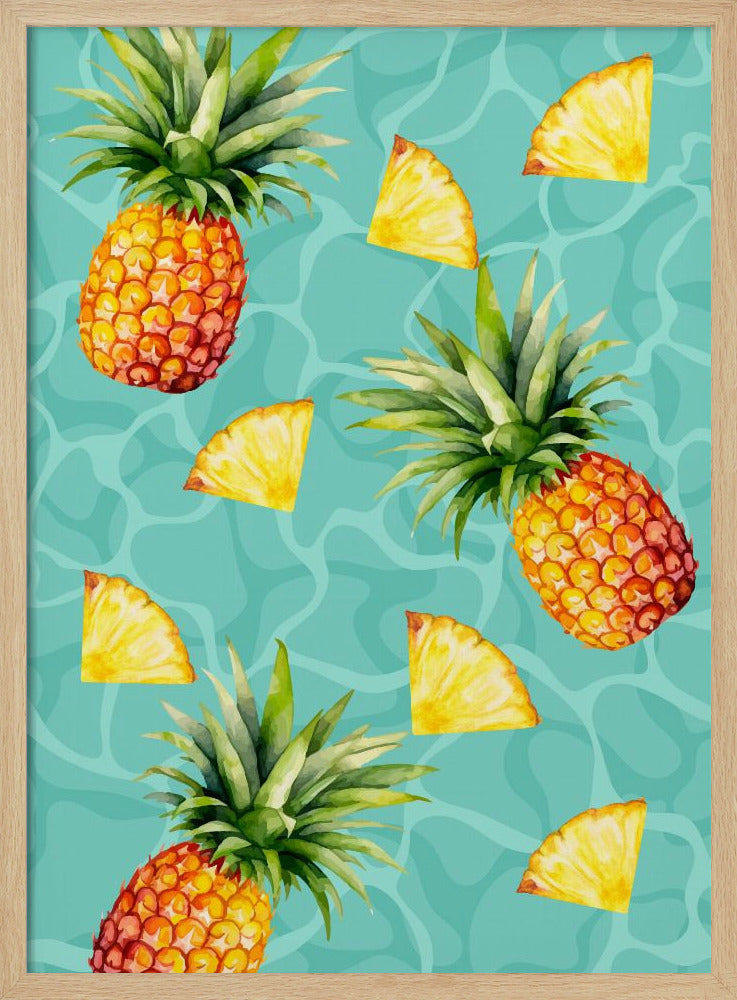 Exotic Pineapple &amp; Slices Aesthetic Pattern - Tropical Summer watercolor | Poster