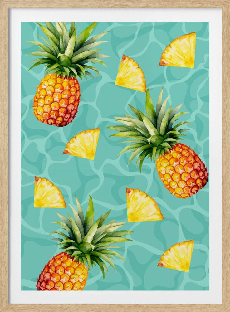 Exotic Pineapple &amp; Slices Aesthetic Pattern - Tropical Summer watercolor | Poster