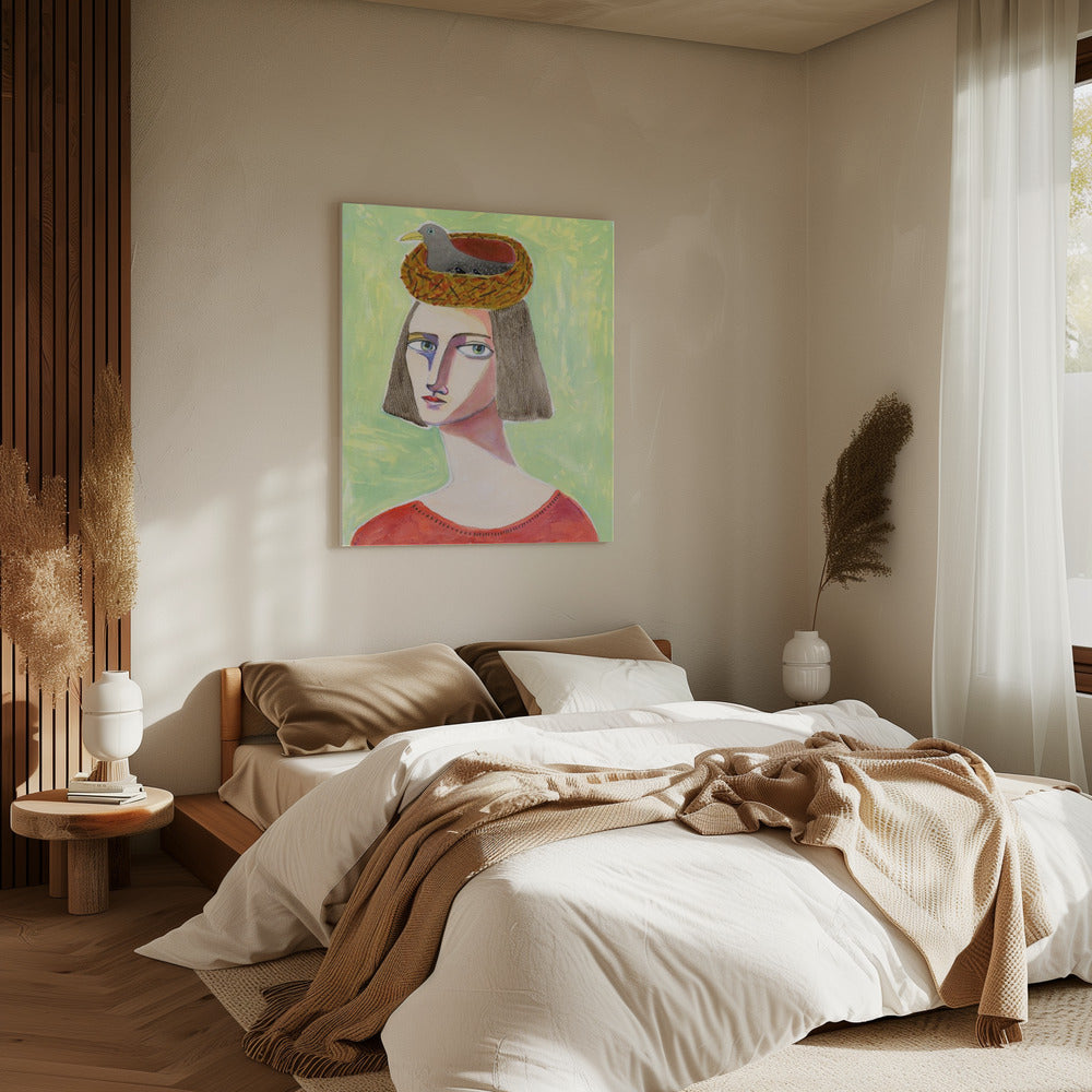 Bird Lover with Bird Nest on Head | Canvas