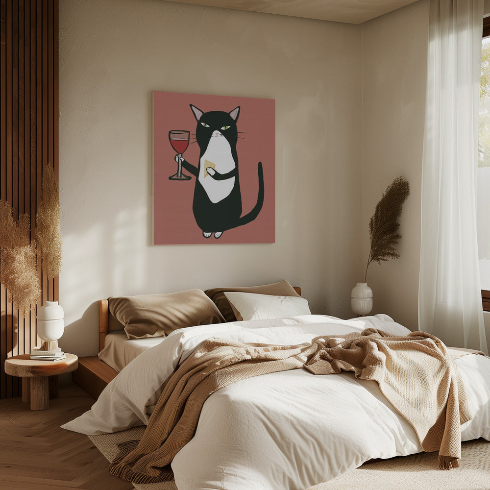 Cat with wine | Canvas