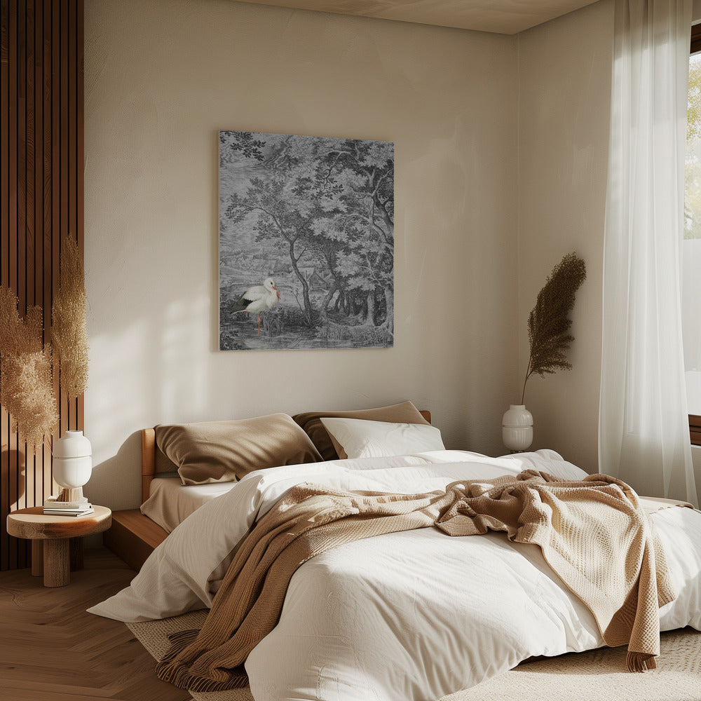 Vintage Landscape With Stork | Canvas