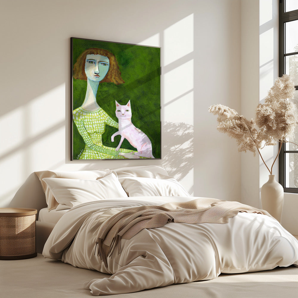 Cat Lady with pink cat | Poster