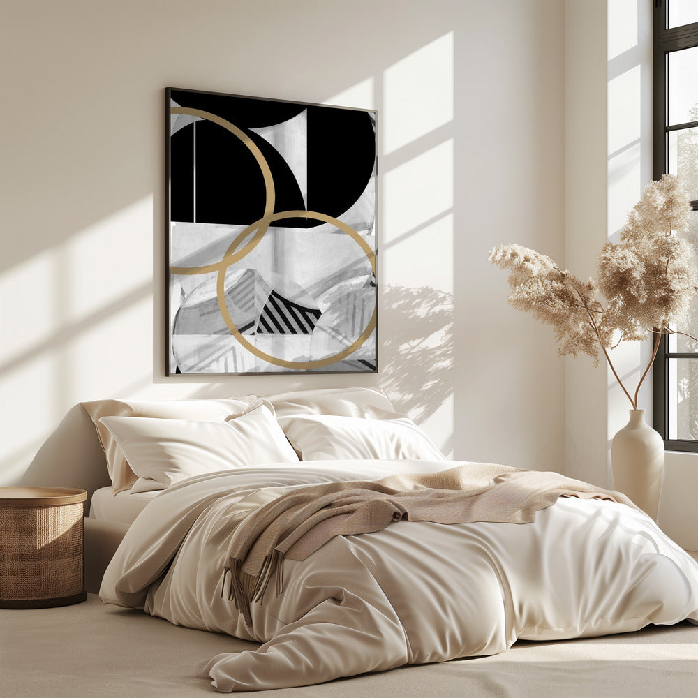 Black and White Stripes Gold Spheres No2 | Poster