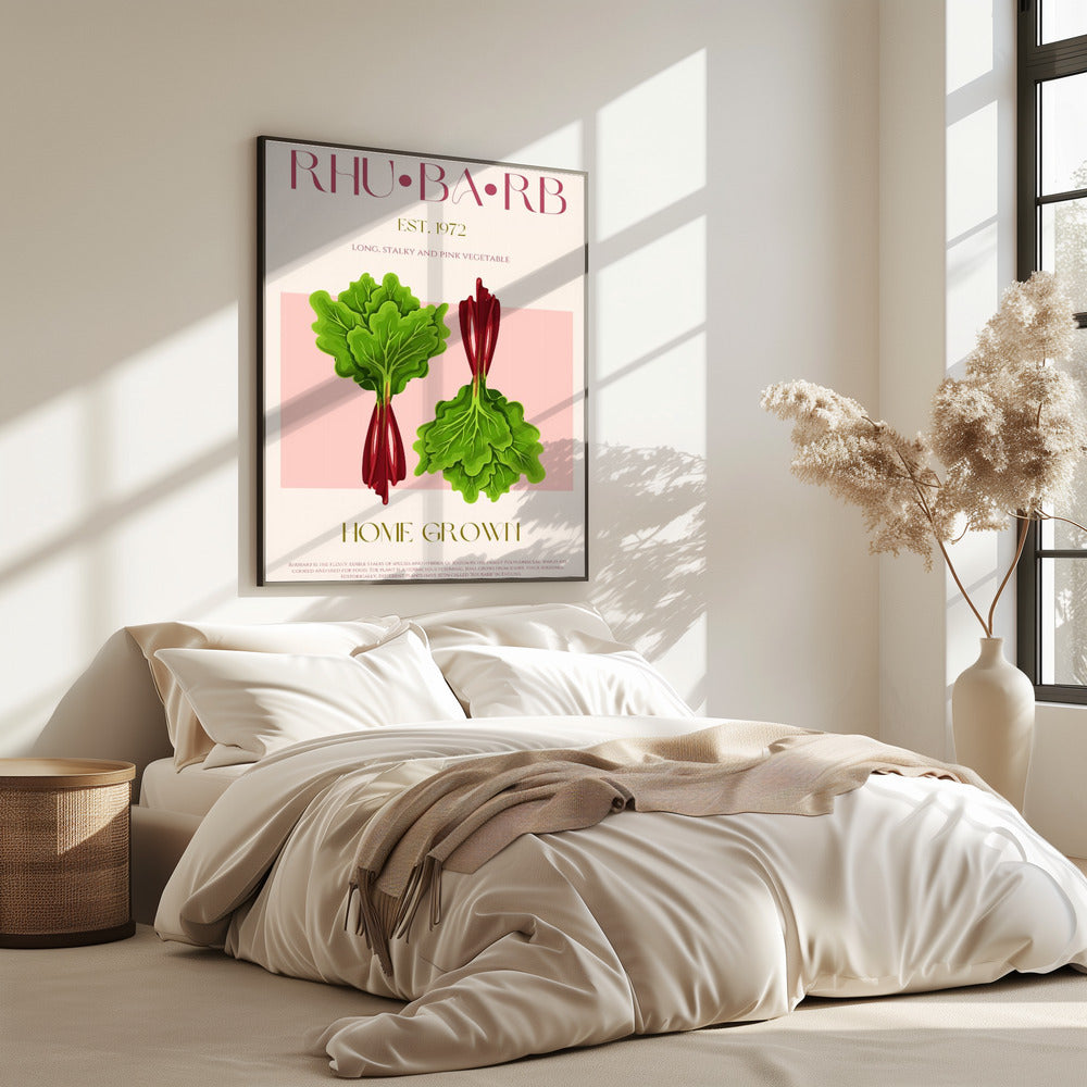 Illustrated Rhubarb With Vibrant Pink Stalks | Poster