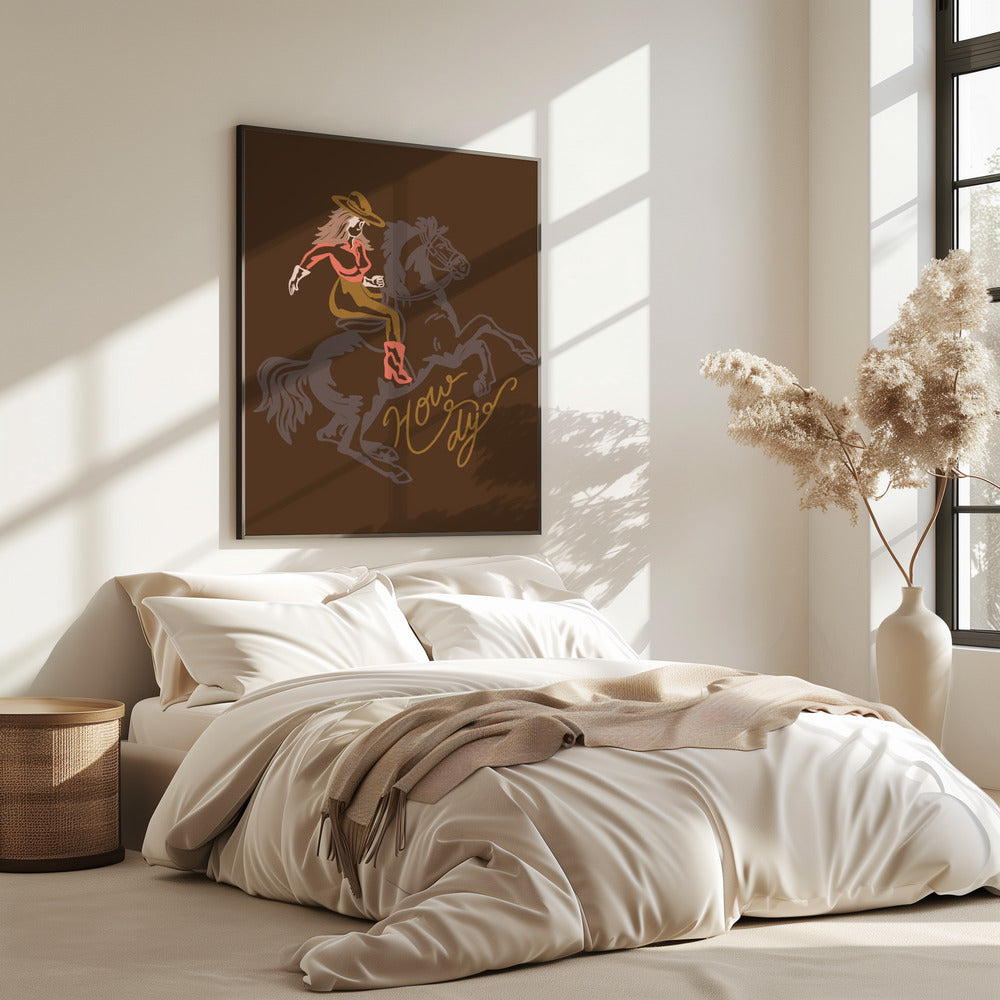 Cowgirl Riding A Rearing Horse | Poster