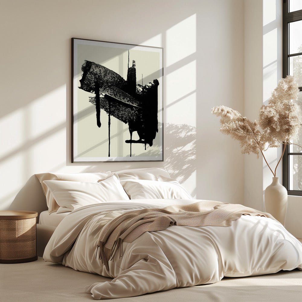 Abstract Brushstrokes in Black and Cream | Poster
