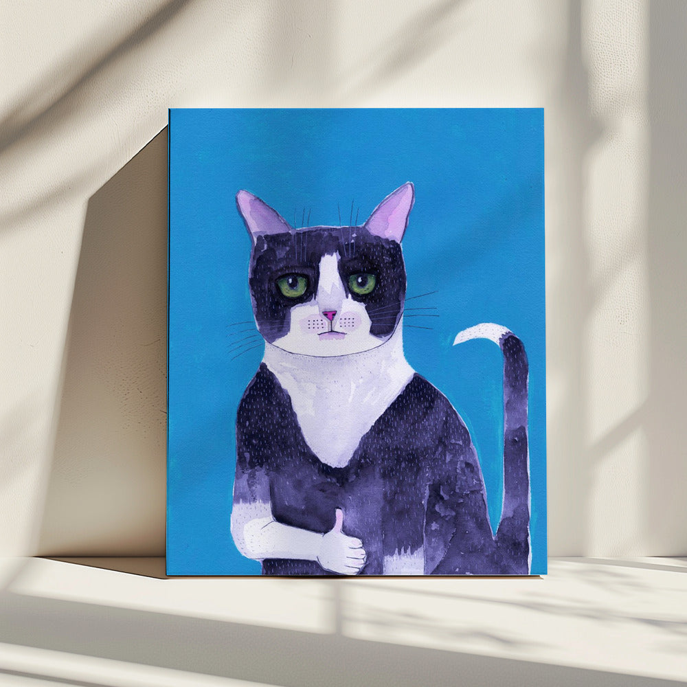 Cat thumbs up blue | Canvas