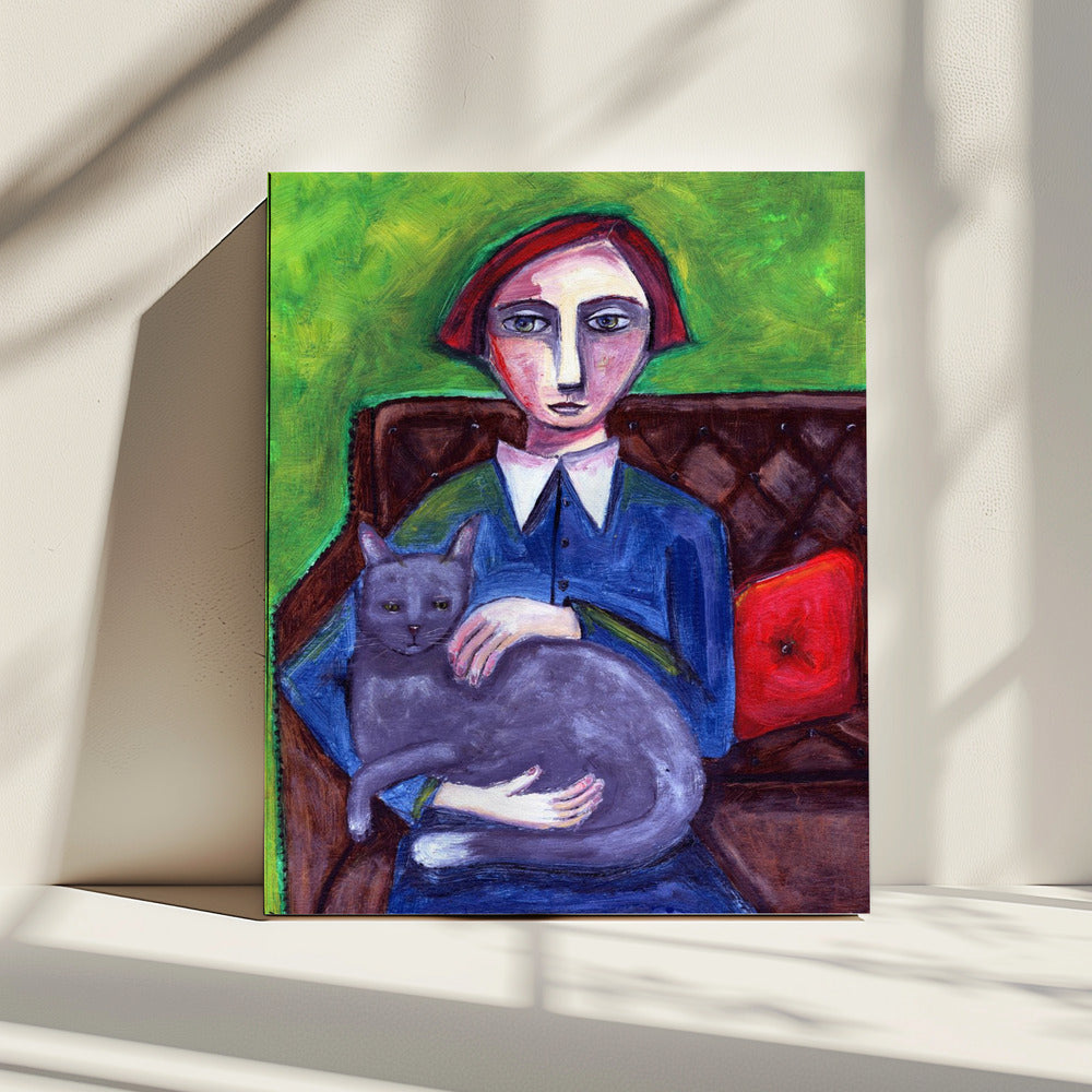 Lady on Couch with cat | Canvas