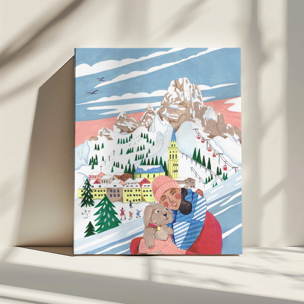 Winter Scene Woman and Dog | Canvas