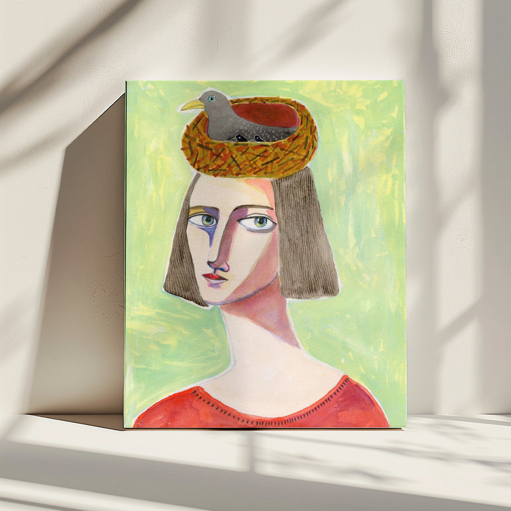 Bird Lover with Bird Nest on Head | Canvas