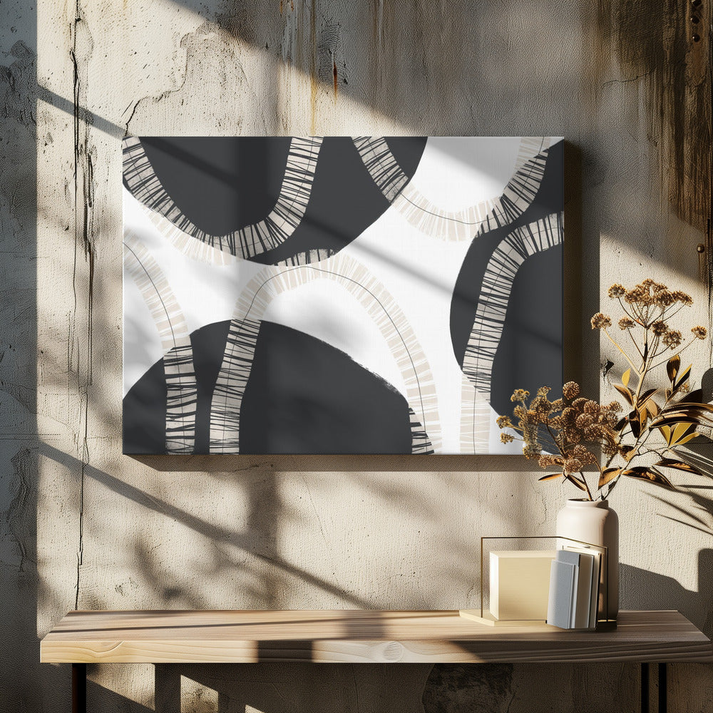 Black Shapes Interwoven With Textured | Canvas