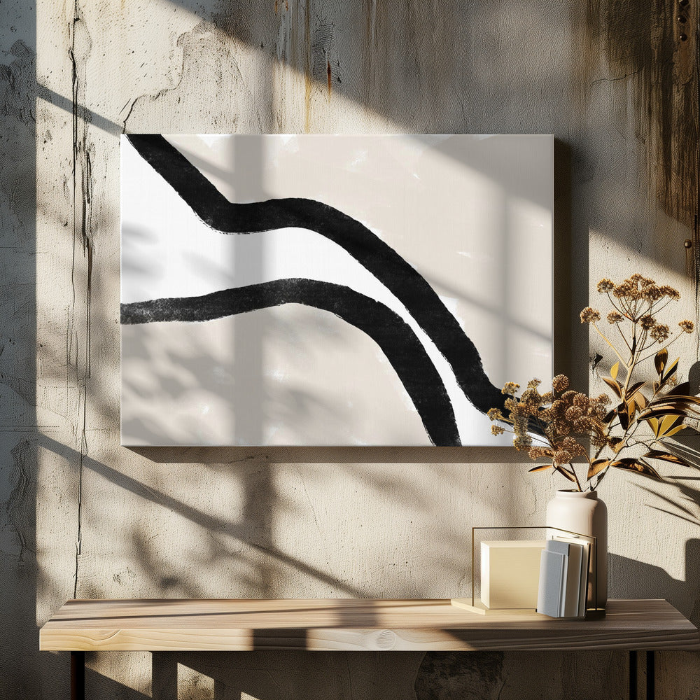Black Curves On A Textured Beige Background | Canvas