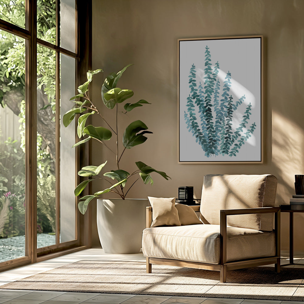 Watercolor eucalyptus branch in teal | Poster