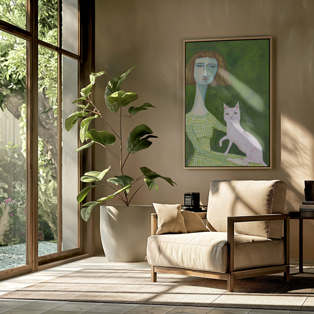 Cat Lady with pink cat | Poster