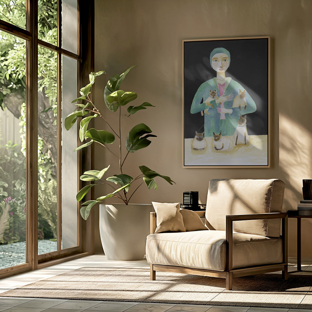 Lady with Five Siamese Cats | Poster