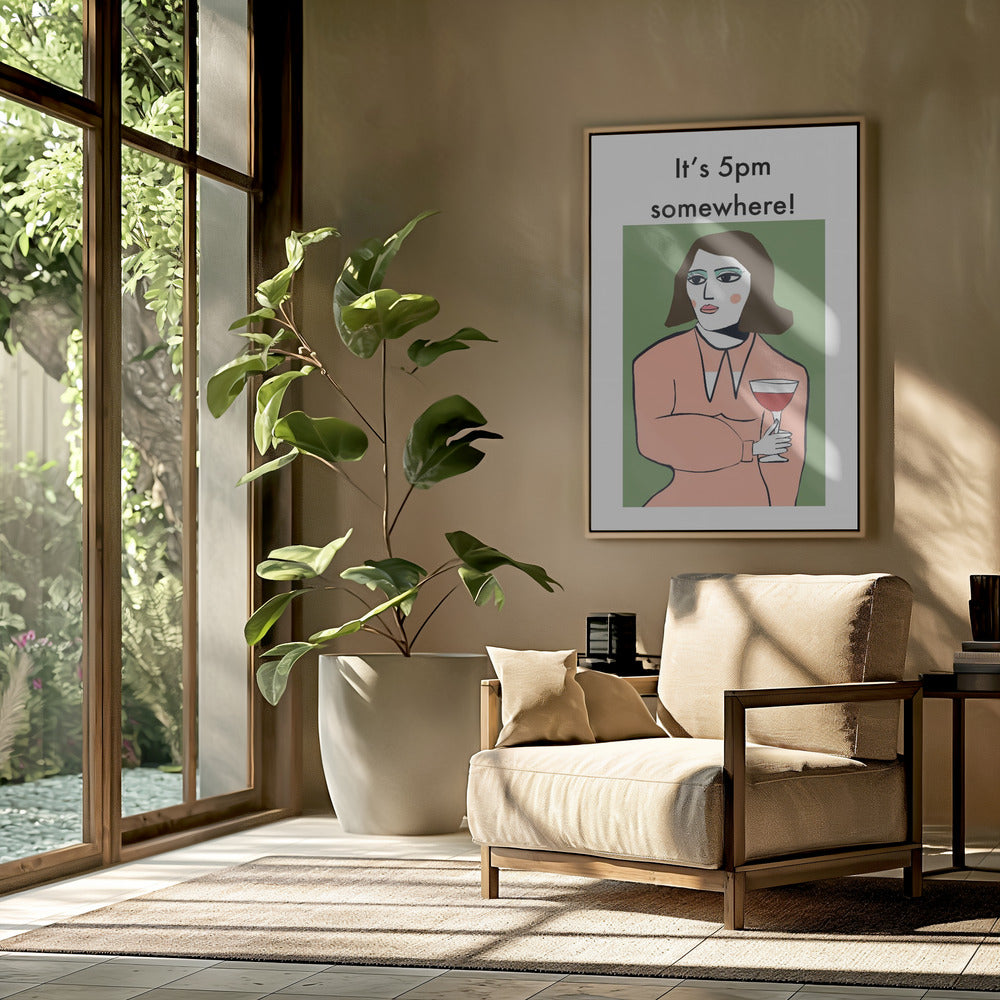 It&#039;s 5pm Somewhere - Humour Lady drinking wine | Poster
