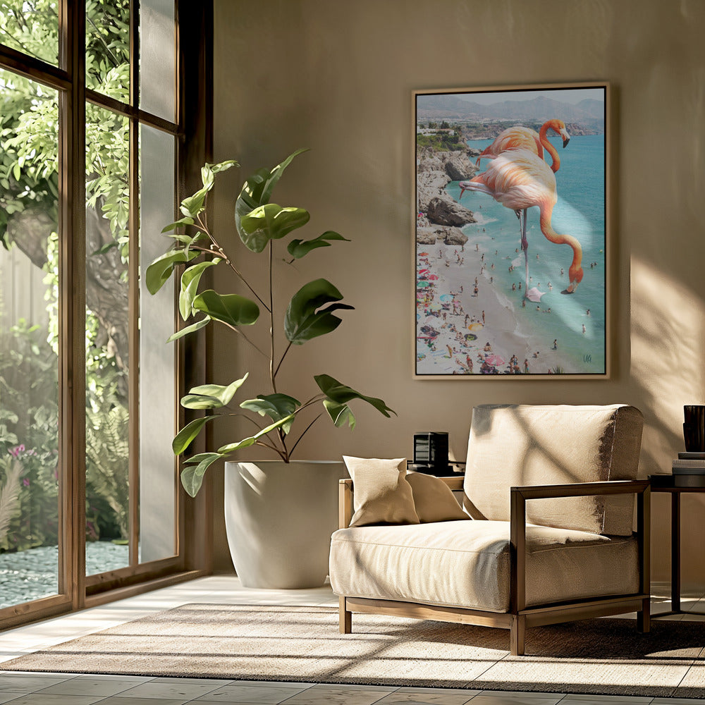 Flamingos On the Beach | Poster