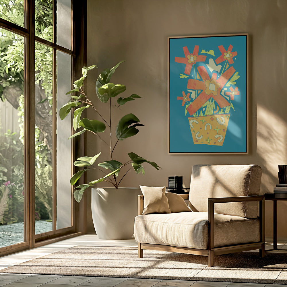 Abstract Flowers In A Decorative Pot | Poster