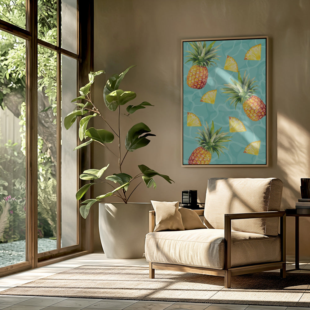 Exotic Pineapple &amp; Slices Aesthetic Pattern - Tropical Summer watercolor | Poster