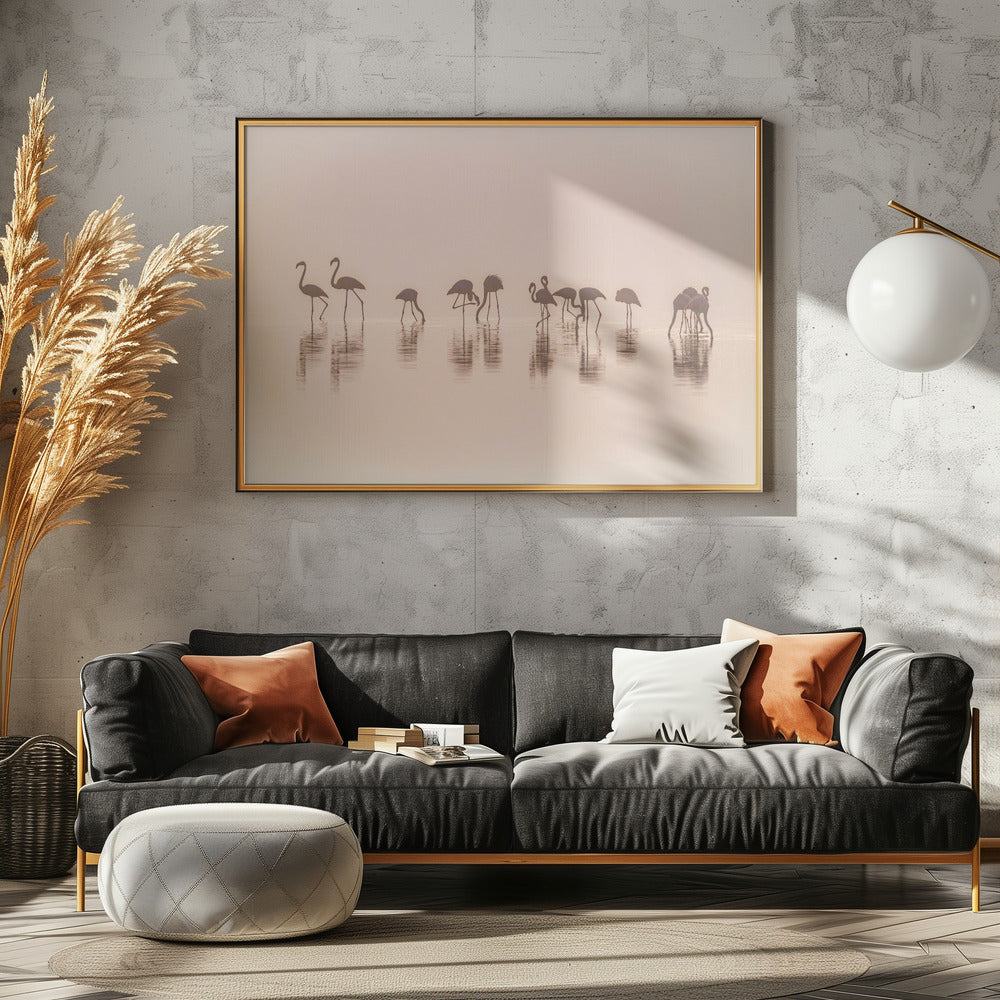 Flamingos in the mist | Canvas