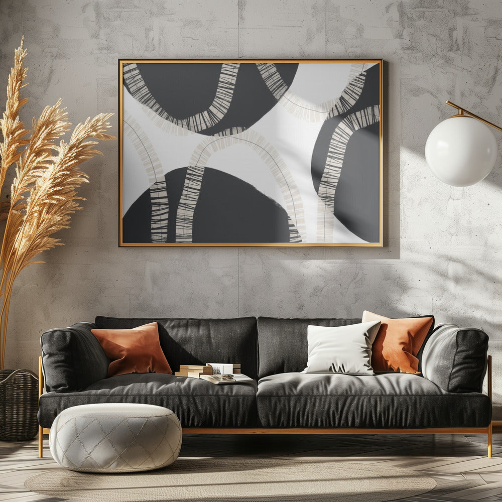 Black Shapes Interwoven With Textured | Canvas
