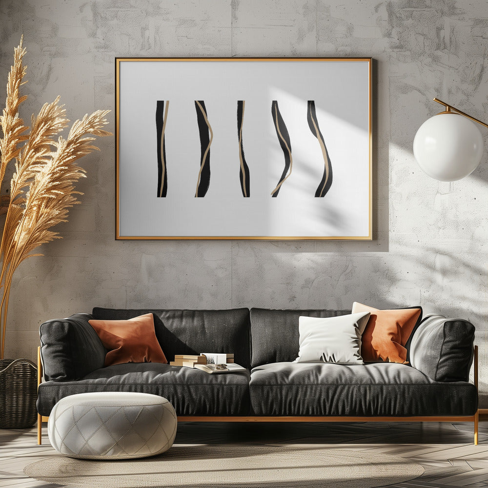 Black And Beige Wavy Lines On A White Background | Canvas