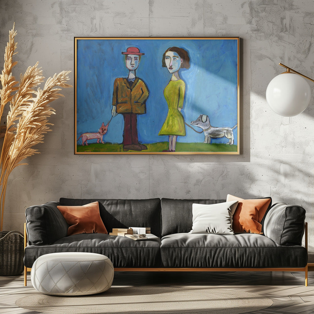 People walking cat and dog | Canvas