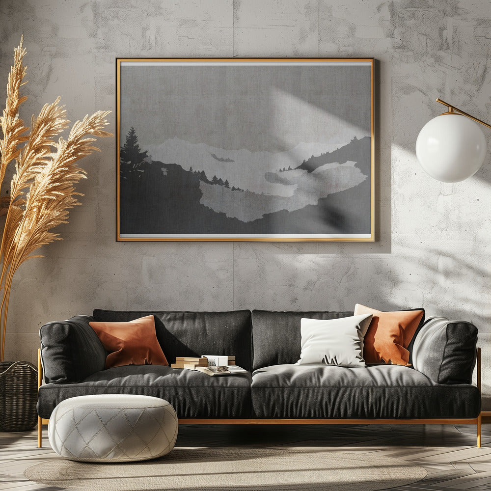 Misty Lake Landscape in Ink Wash Style | Poster